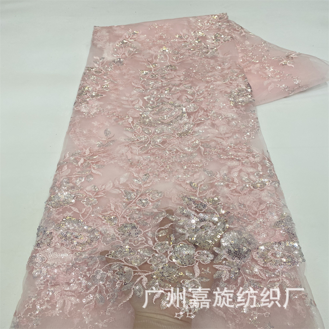 Picture of wine red sequins beads wedding dress fabric embroidered lace fashion stage clothing embroidered cloth sequins lace