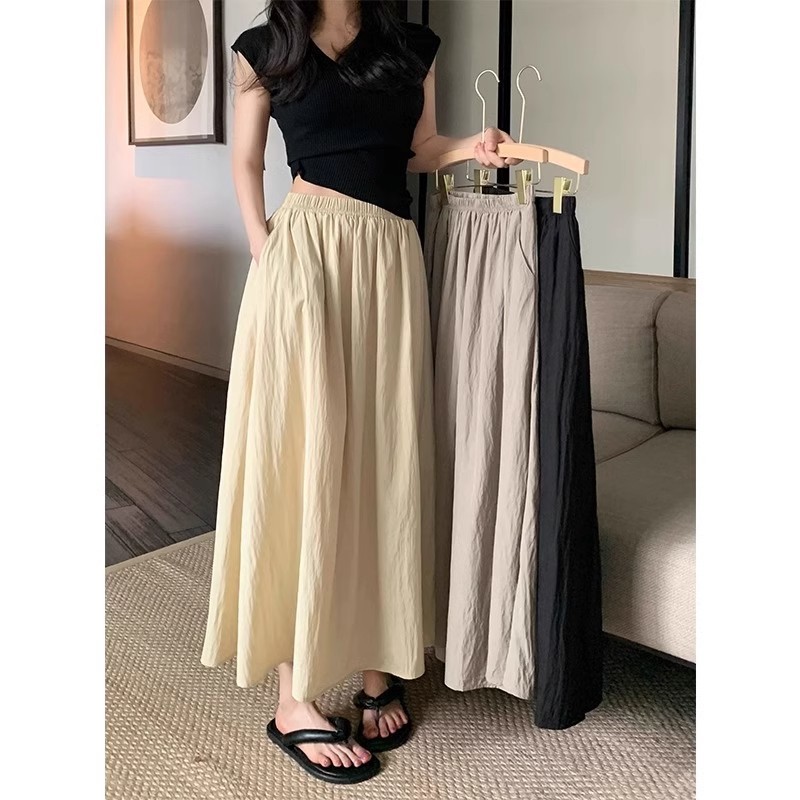 Pleated Midi Skirt Women's Summer 2025 New Retro High Waist Slimming Yamamoto A- Line Skirt Umbrella Dress Trendy