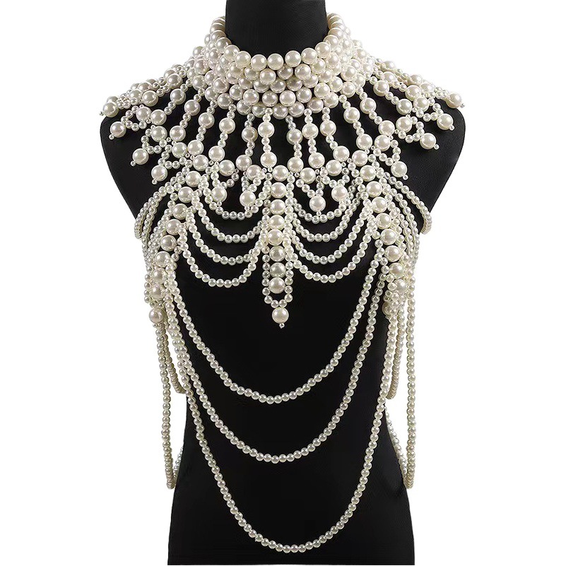 Europe and the United States cross-border new sexy woven tassel Pearl sweater chain French retro multi-layer imitation pearl body chain