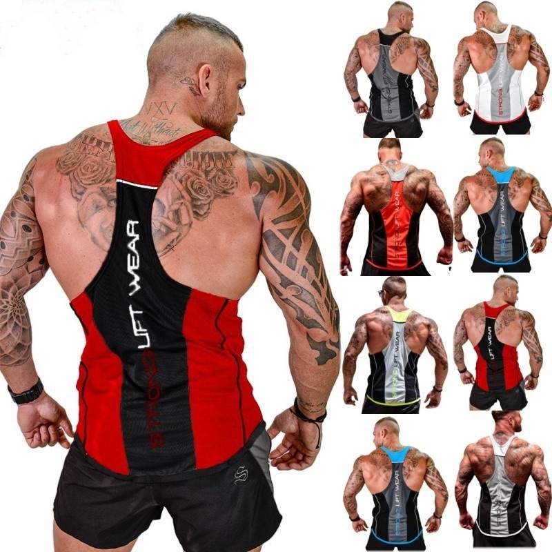 Cross-border muscle brother foreign trade fitness vest men's sports leisure I-word vest running training elastic breathable clothing