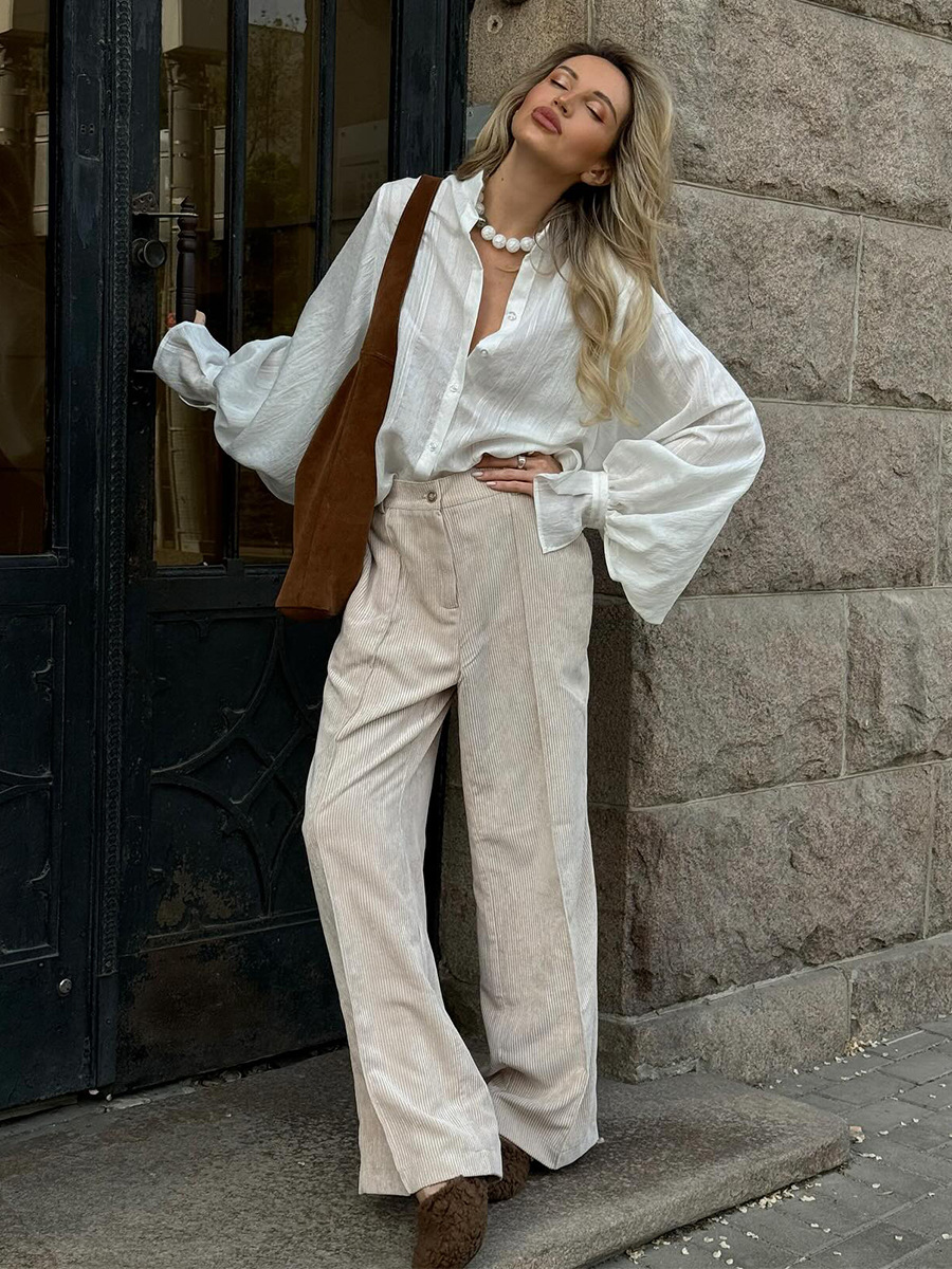 Cross-border pure cotton corduroy pants from Europe and America 2025 Autumn American vintage wide-leg pants, loose casual pants for women