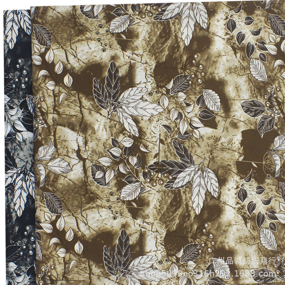 Shattered Plain Satin Printed Ink Leaf Flower Chiffon Printed Fabric Spring and Summer Women's Shirt Anti-mosquito Pants dress Fabric