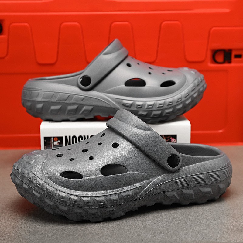 Croc Shoes Men's Summer Outerwear Deodorant Anti-Slip Baotou Dual-Purpose Slippers Soft Sole Beach Large Size Slippers
