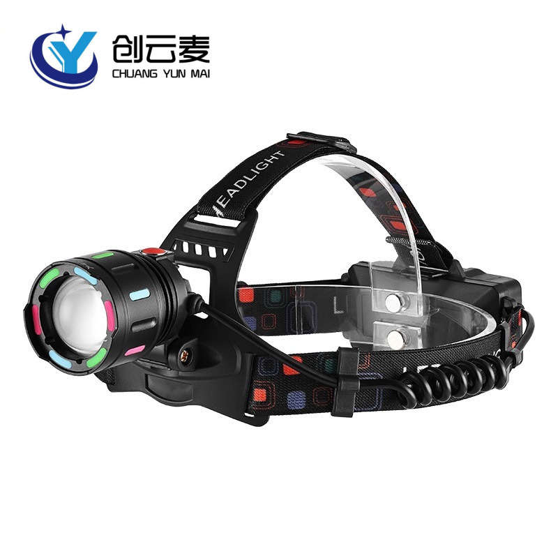 Headlamp Super Color LED Headlamp Telescopic Zoom Strong Light Headlamp Flashlight Household Outdoor Photograph