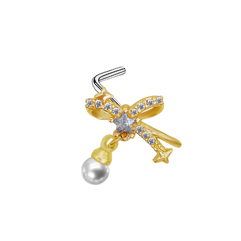 Picture of Gaibei Europe and the United States cross-border pearl heart-shaped nose nail heart-shaped wings bow l rod puncture nose nail puncture factory