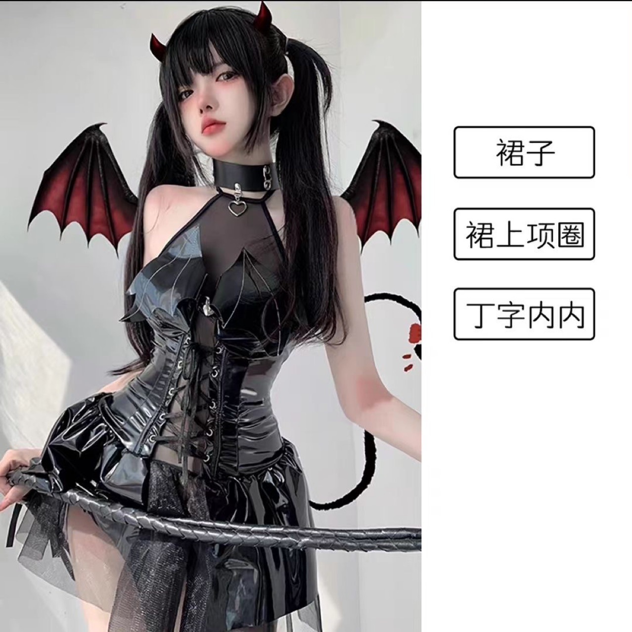 Hot Girls Private Sexy Deviruchi Bright Face PU Neck Dress COS Uniform Large Size Bar Black Silk Suit