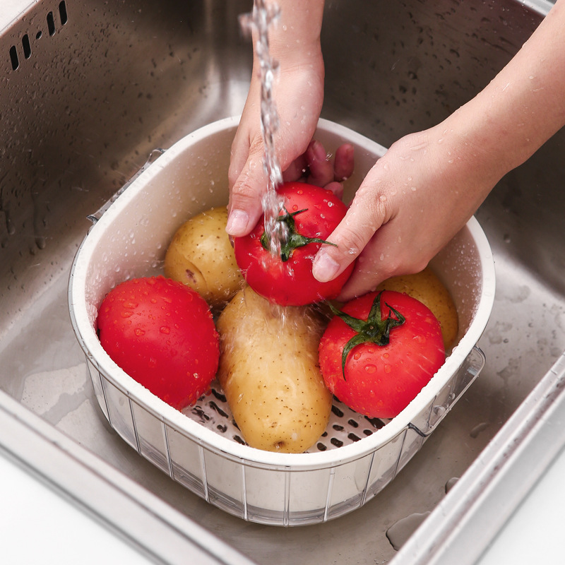 Picture of New double-layer vegetable washing basin drain basket household living room plastic fruit plate kitchen thickened water filter vegetable basket vegetable washing basket
