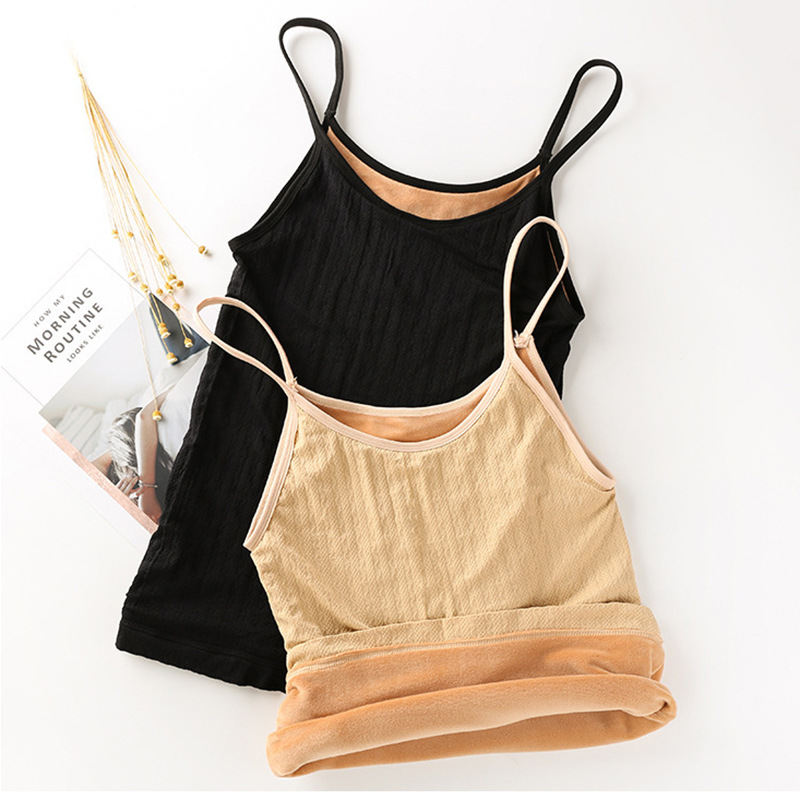 Autumn and winter popular twist plus velvet padded warm camisole all-match U-collar base slim warm underwear girl