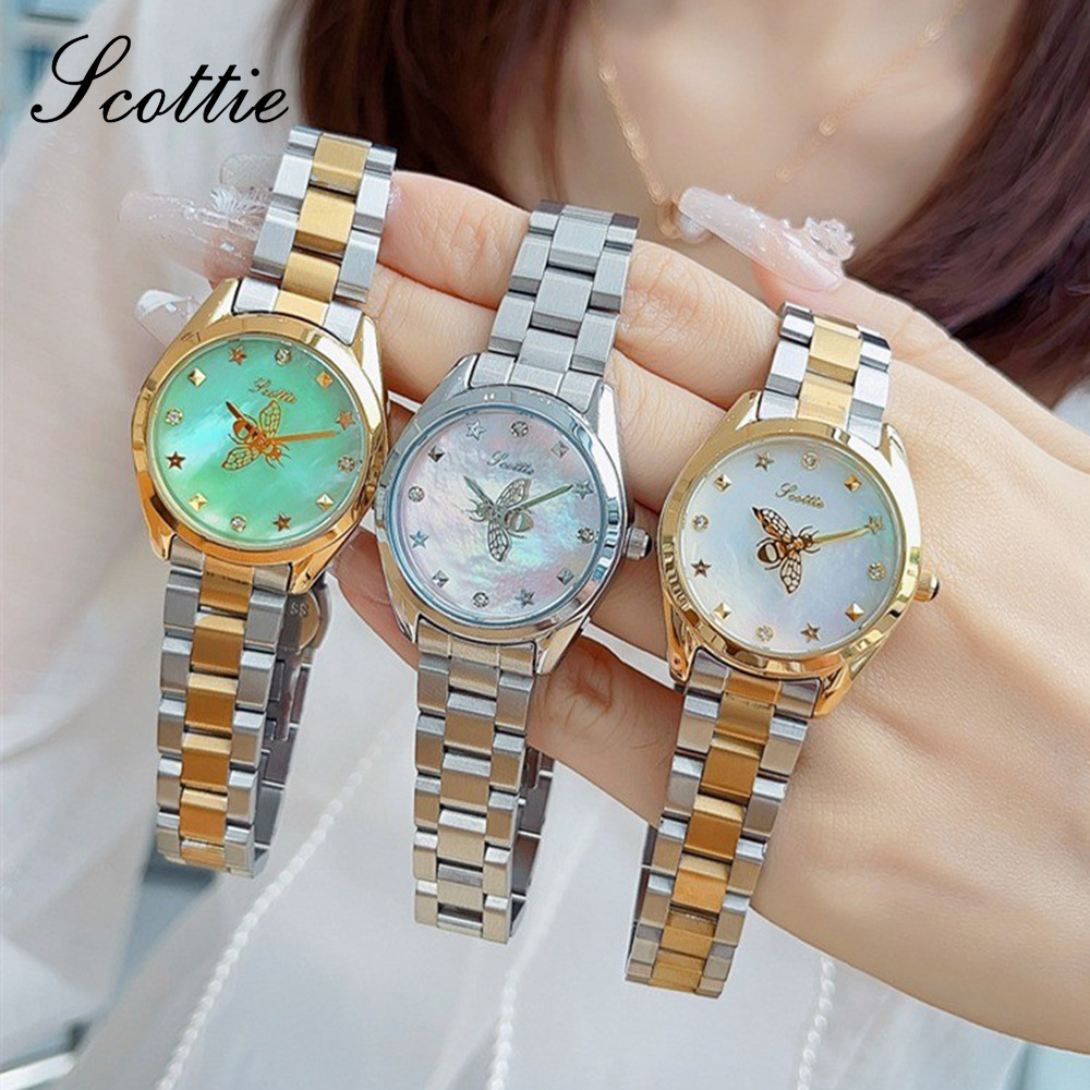 Picture of Shi Gaudi scottie New Fashion Steel Band Women's Watch Personalized Bee Second Hand Colorful Fritillary Face Watch
