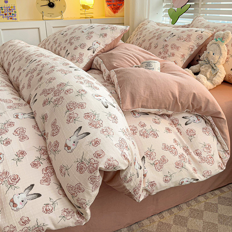 Picture of Category a Maternal and Infant Grade Small Fresh Floral Xiaozhu Cotton Quilt Cover Single Piece Skin-Friendly Washed Cotton Thickeneded Quilt Cover Wholesale
