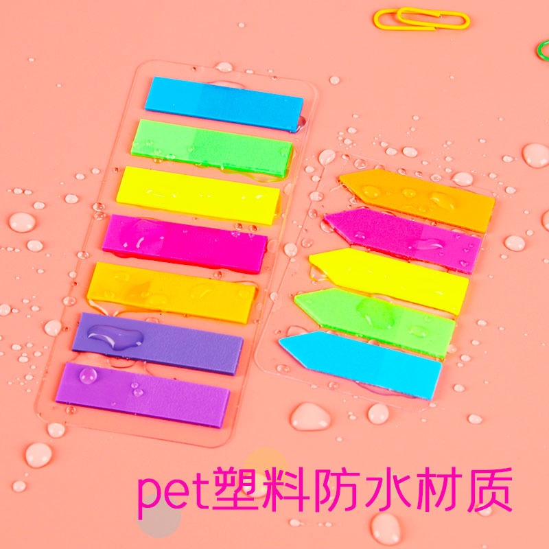 Picture of Fluorescent PET waterproof note sticker student pagination color transparent sticky note Arrow label indicator index sticker