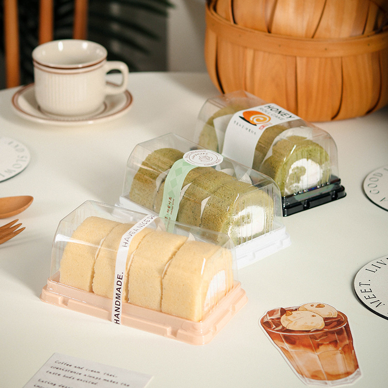 Cake Roll Packaging Box Transparent Swiss Roll Cut Cake Roll Dream Dragon Roll Tiger Skin Roll Baking Dessert Packaging Box
