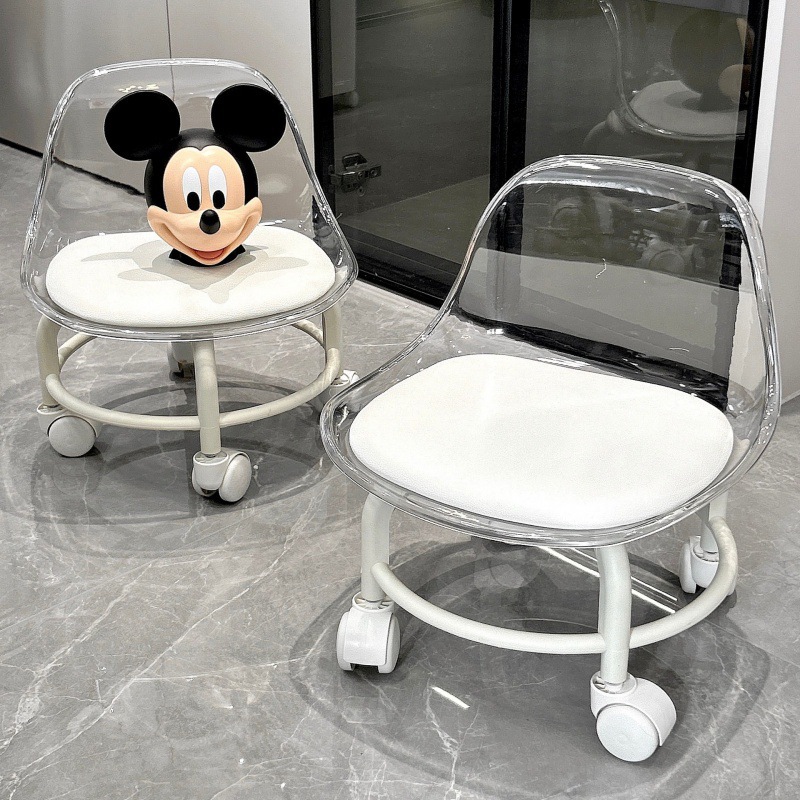 Picture of Acrylic pulley low stool, spinner wheel, children's home living room stool, foot mat, light luxury high-end chair, back chair