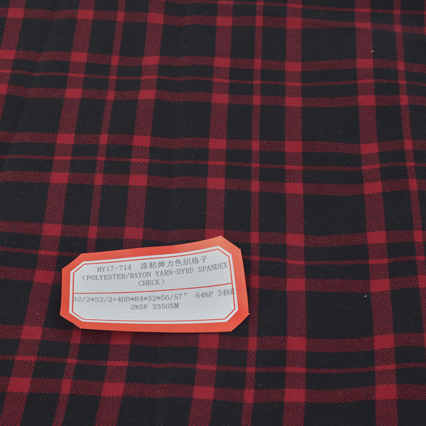 Picture of Yarn-dyed fabric polyester viscose yarn-dyed plaid pants 32/2*32/2 + 40D * 84*52 women's clothing fabric 64% polyester