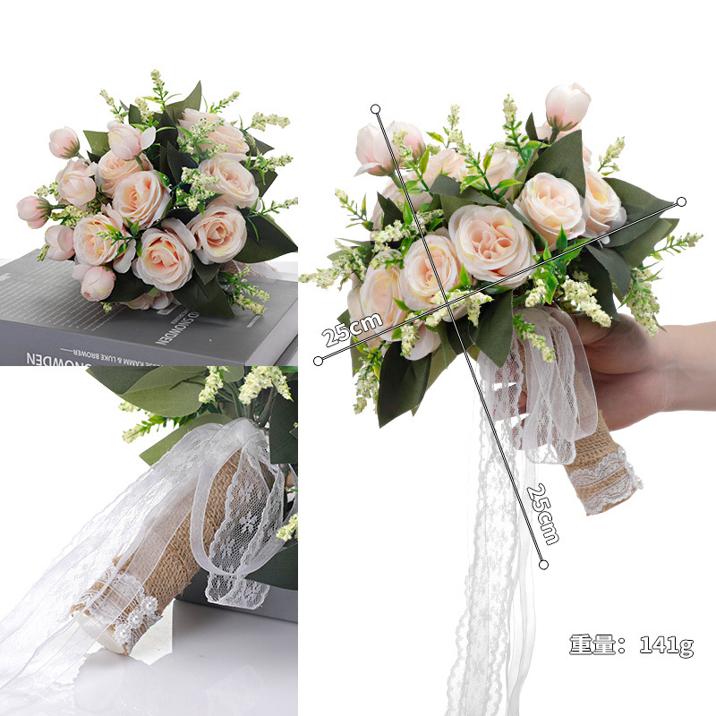 Picture of Bridal Rose Bouquet, Wedding Gypsophila Flower Tassel, Korean-Style Certificate-Holding Bouquet, Western-Style Wedding White Bouquet Supply