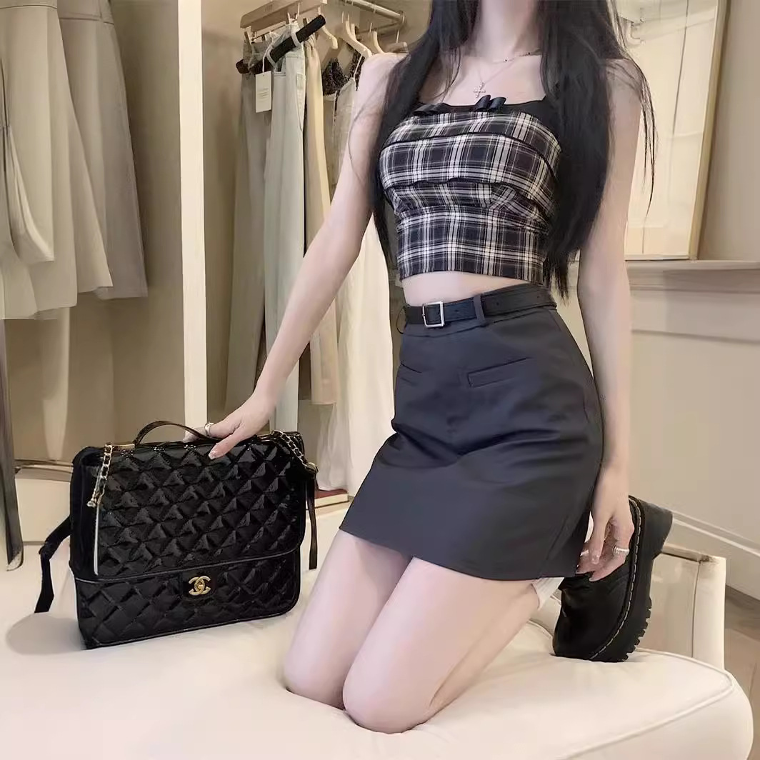 Tooling Gray Suit Skirt Women's 2024 Summer Small Hot Girl High Waist Slimming Fashionable A- line Hip Skirt