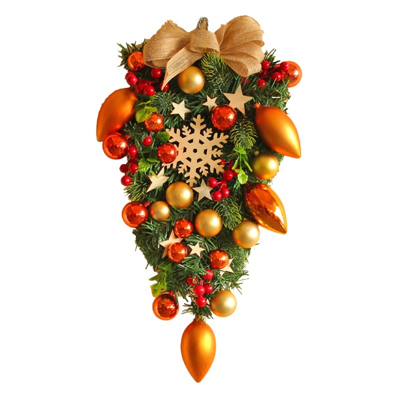 Cross-Border Christmas Tree Rattan Garland Christmas Snowflake Wall Hanging Decorations Shopping Mall Window Water Drop Upside down Tree Garland