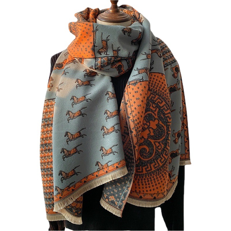 400g autumn and winter New Carriage warm wool scarf women's winter double-sided cashmere padded scarf air conditioning shawl