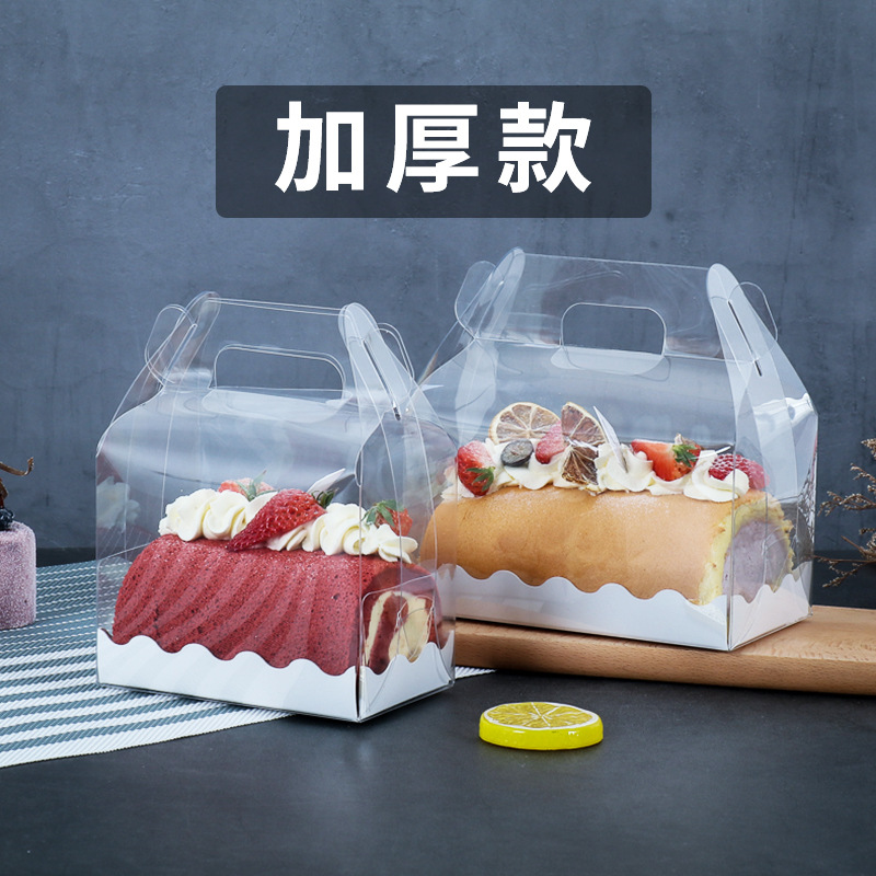 Internet Red Japanese Portable Long Cake Roll Transparent Box Hug Roll Swiss Roll West Point Baking Packaging Packaging Box