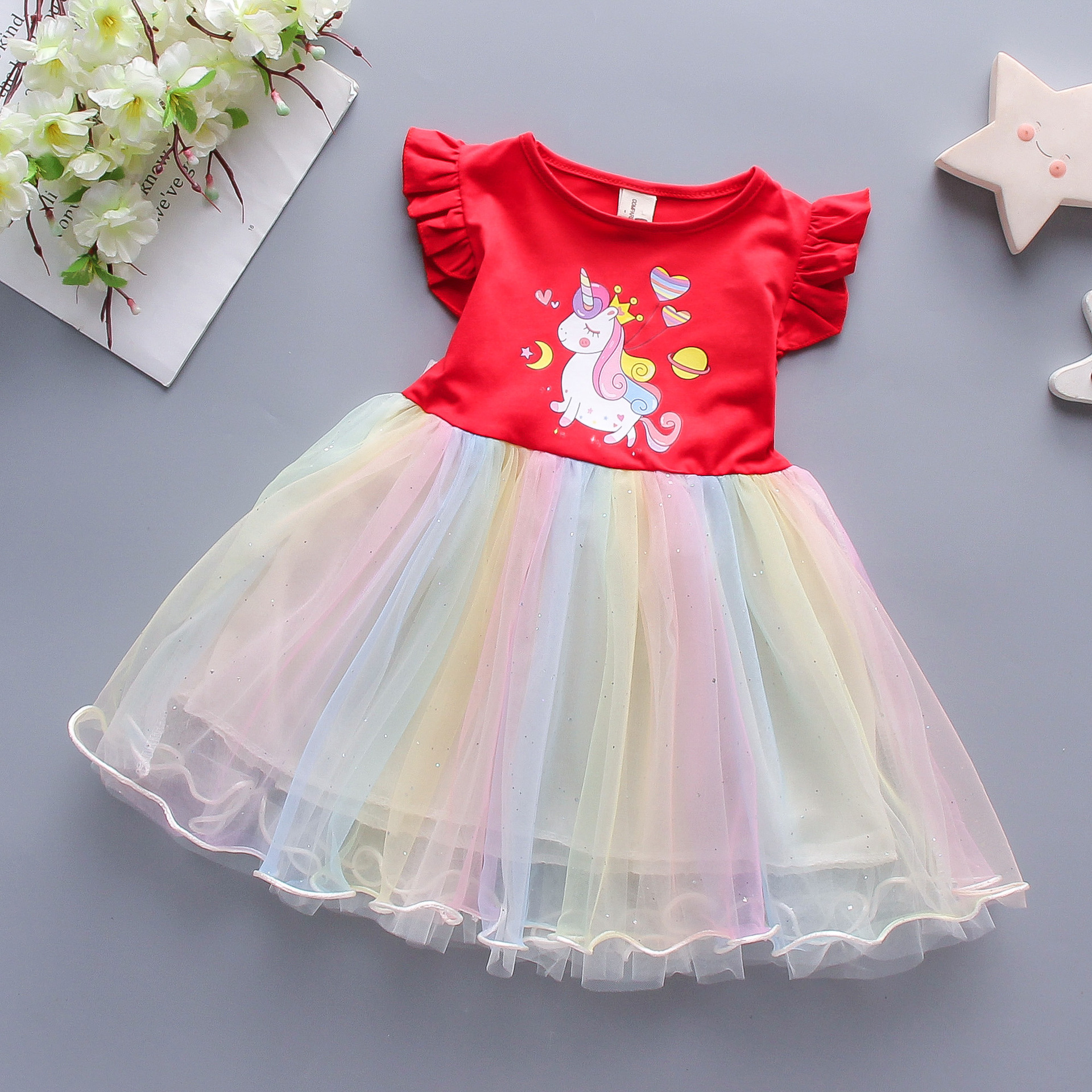 Picture of Girl's Cotton dress 2025 Summer Dress Girl's Baby Children's Western-style Pony Mesh Vest Princess Trendy Skirt