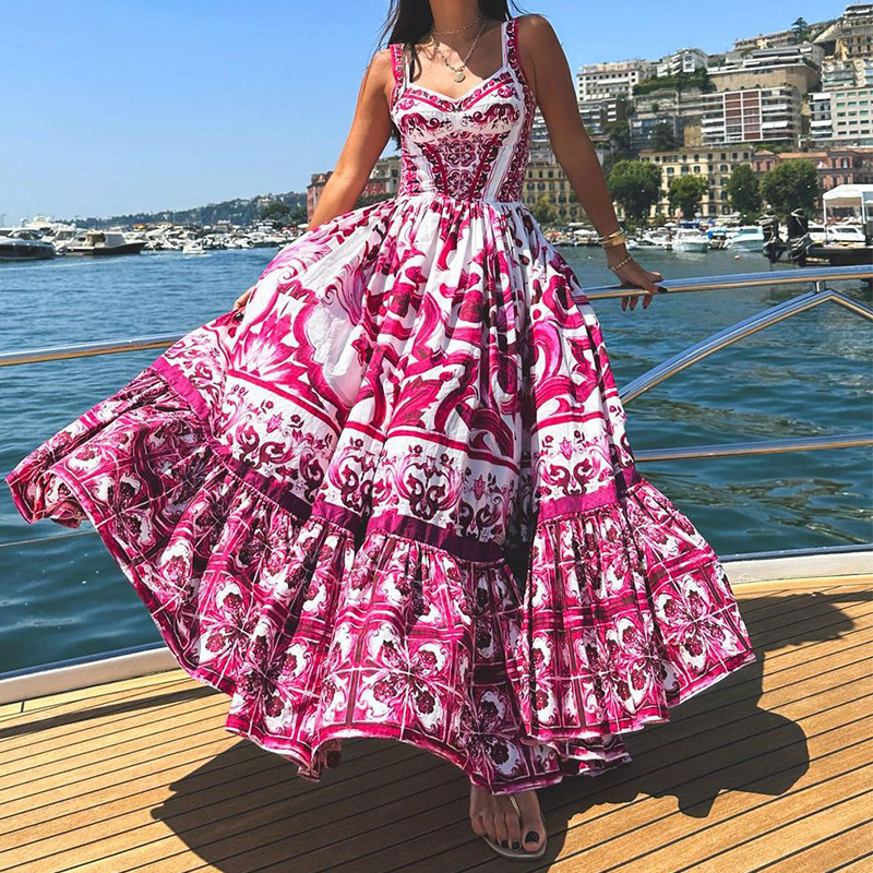 Youthful Lady's Seaside Strap Skirt Youthful Seaside Casual Summer Dress