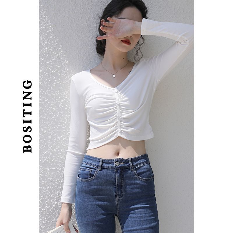 Black Sexy Bottoming Shirt Women's 2025 Spring and Autumn New V-Neck Interior Design Niche Short Top