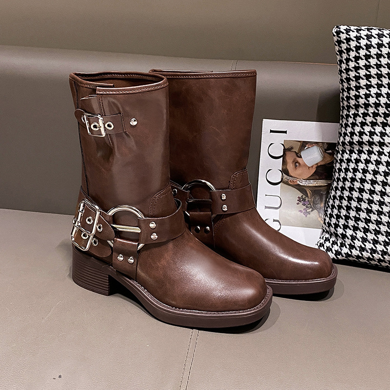 Picture of Travel Must Wear Boots Children American Style Vintage Martin Boots Brown High Boots Long Boots Western Cowboy Boots Women's Boots