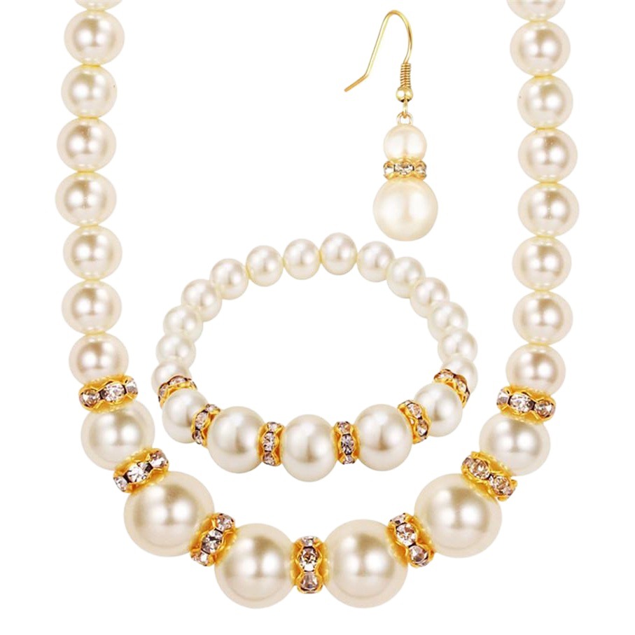 AliExpress explosions ABS pearl set necklace earrings bracelet three-piece jewelry wholesale