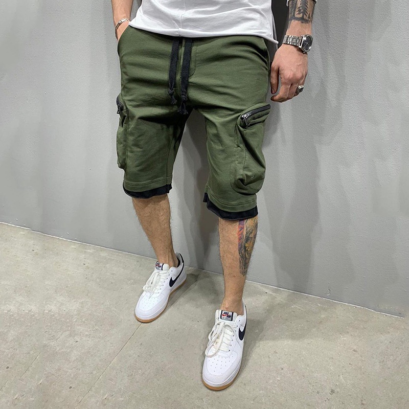 Summer Fitness Shorts for Men with Multiple Pockets, Sporty Casual Hip-Hop Drawstring Cargo Shorts, Breathable and Trendy