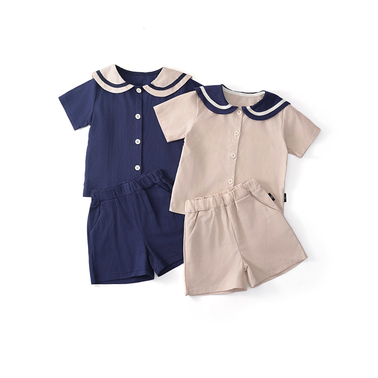 Picture of Mdd Small and Medium-Sized Children's Boys and Girls 2024 Summer New Nautica Style Cotton and Linen Short-Sleeved Shorts Suit Sister and Brother Outfits Export
