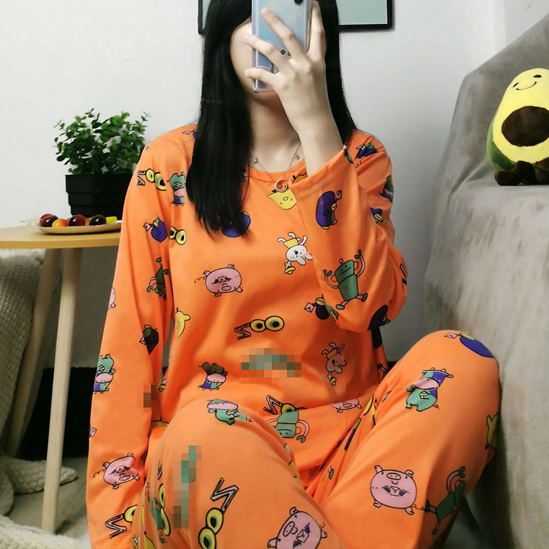 Foreign trade stall wholesale Japanese style pajamas women's spring and autumn thin long sleeve pants cartoon casual home clothes suit