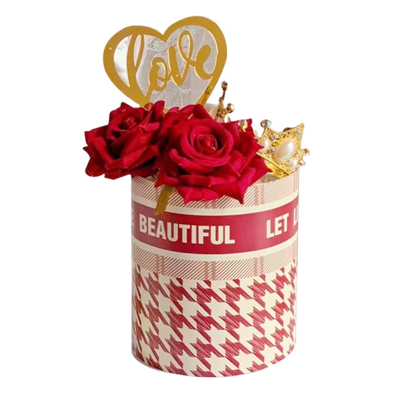 Flower Companion Shadow Valentine's Day Houndstooth Light Luxury Paper - Red Gold Flower Wrapping Paper Waterproof Rose Packaging Material