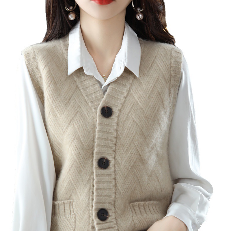 Picture of 2024 Spring and Autumn New Vest Women's V-neck Sleeveless Vest Outer Wear Knitted Shirt Short Solid Color Vest All-match Waistcoat