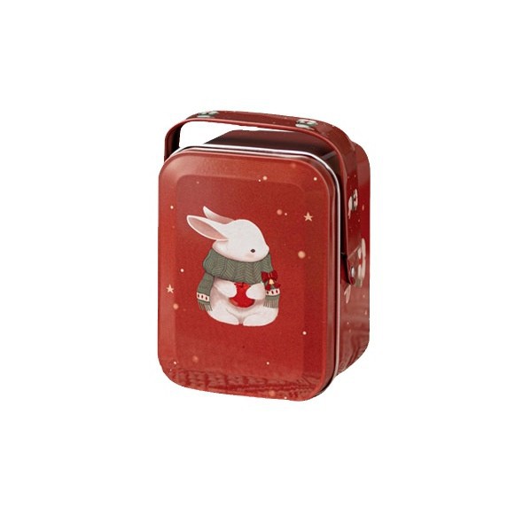 Picture of Red Christmas Iron Box Accompanying Gift Exquisite Candy Portable Small Iron Box Cookies Christmas Square Tinplate Empty Box