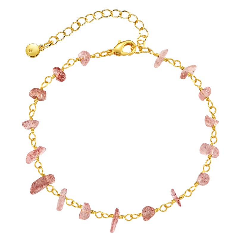 European and American 18K Gold Light Pink Crystal Stone Design Sweet Girl's Heart Bracelet Small Fresh Ethnic Style Jewelry