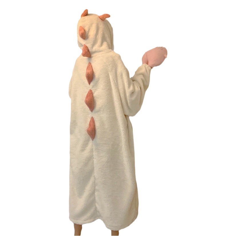 Dinosaur pajamas women's bathrobe autumn and winter cute cartoon coral fleece thickened long nightgown flannel home wear Women