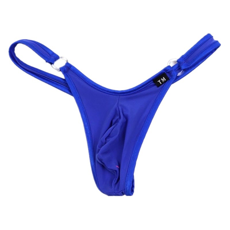 Men's thong low waist sexy high elastic Ice Silk breathable Men's T-pants large bag transparent circle sexy underwear head