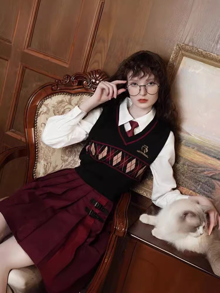 Harry Potter Joint JK Uniform College American Rhomboid Knitted Vest Student Sweater Autumn and Winter Top Slim Fit
