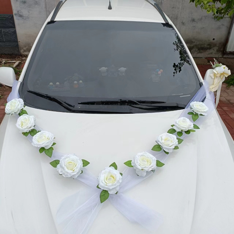 Wedding car decoration car head flower wedding supplies wedding main wedding car layout creative simulation welcome flower motorcade decorations