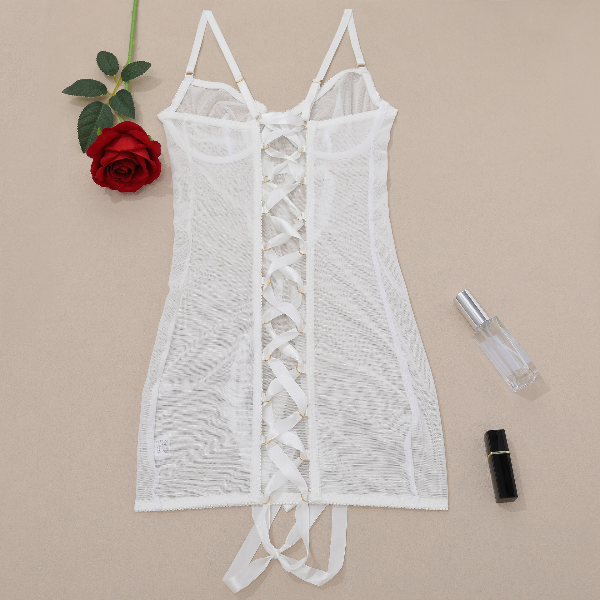 Picture of European and American Steel Ring Mesh Sling Perspective Sexy Cross Lace-Up Backless Sexy Body Shaping Jumpsuit 1517