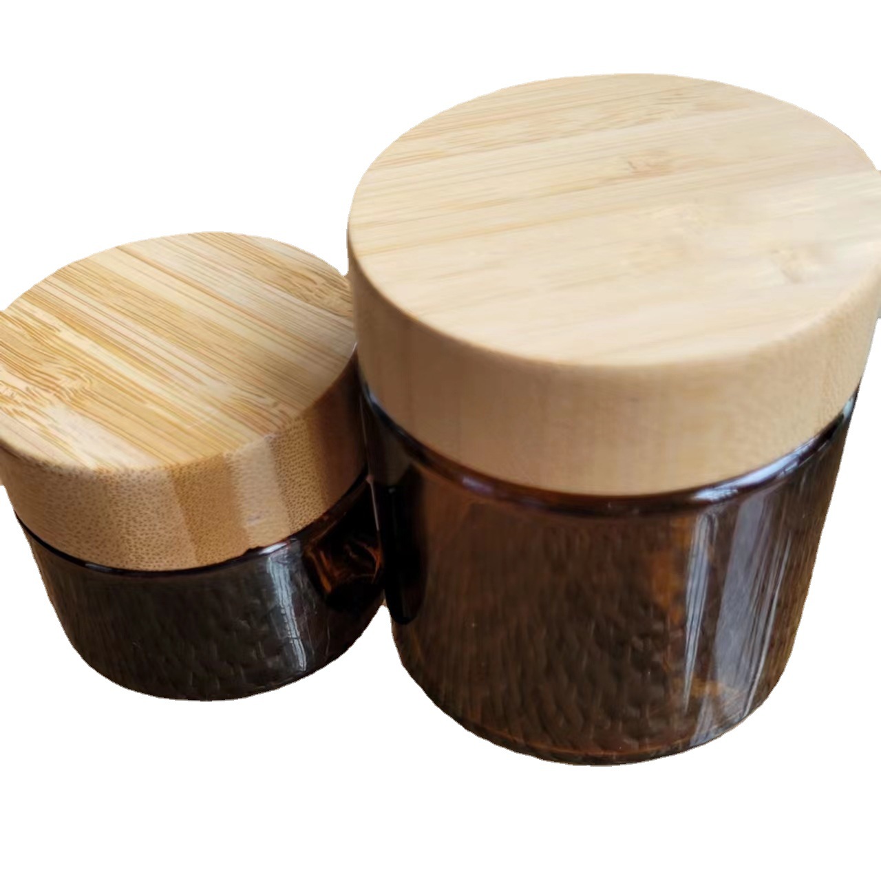 Picture of Inner plastic parts bamboo and wood lid cream bottle transparent frosted glass cream bottle powder bottle ointment mask sub-bottled wholesale