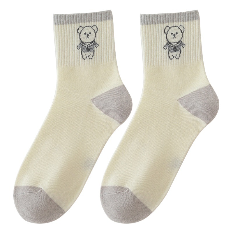 Spring and Autumn Socks for Women, Cotton Mid-Calf Socks, Trendy Cartoon Style, Cute, High Elasticity, Casual Mid-Calf Socks, Comfortable, Japanese Style