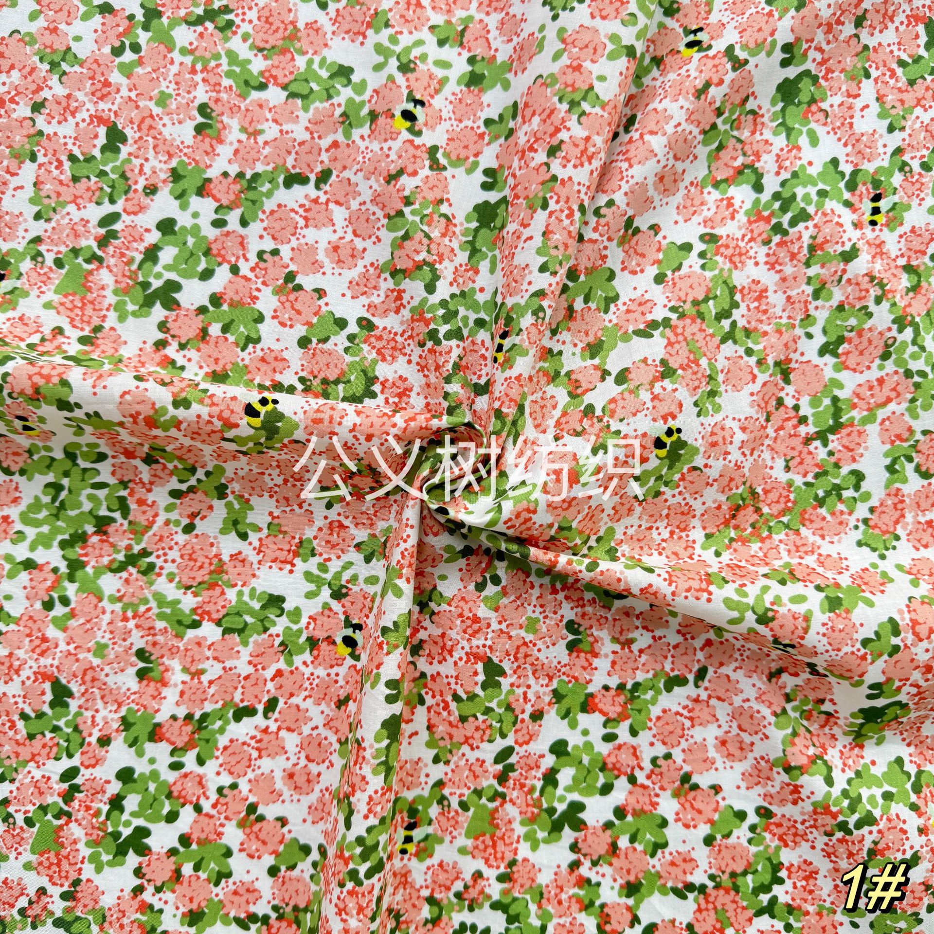 Picture of Flowers and bees cotton 60 imitation tencel reactive printing and dyeing fabric high-grade printed fabric dress women's clothing fabric