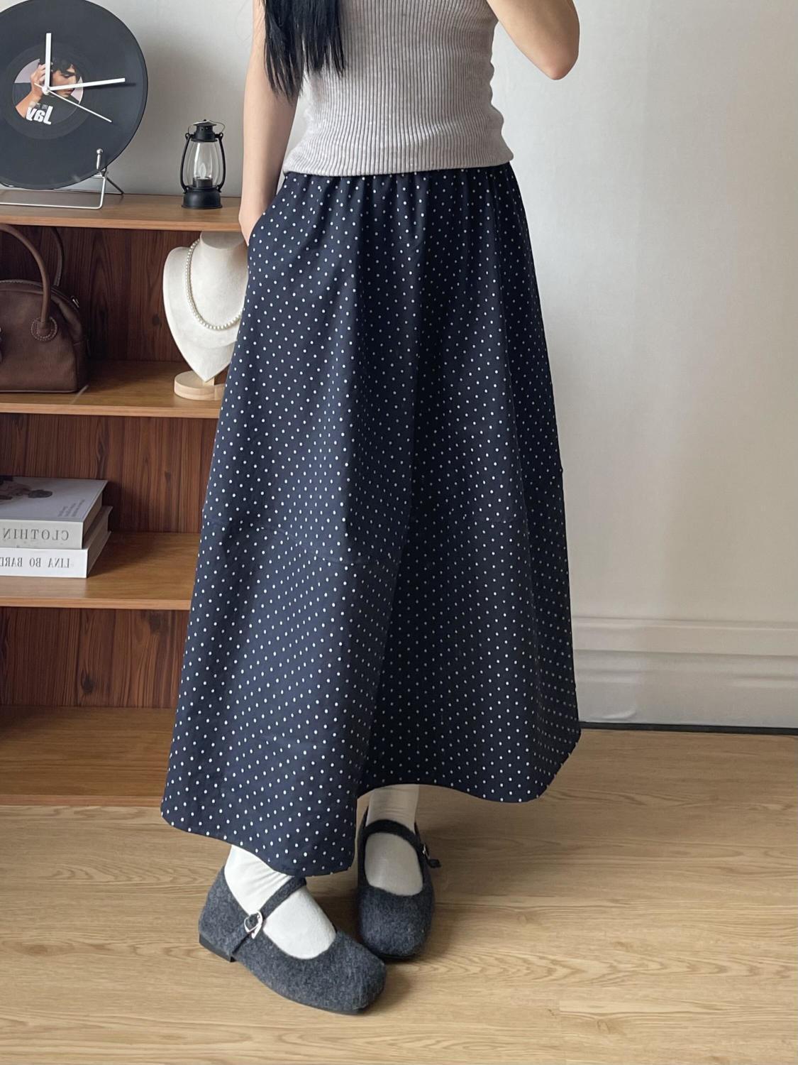 Wave Dot Skirt Women's Summer New Design Sense Loose High Waist Slimming All-match A- line Mid-length Skirt