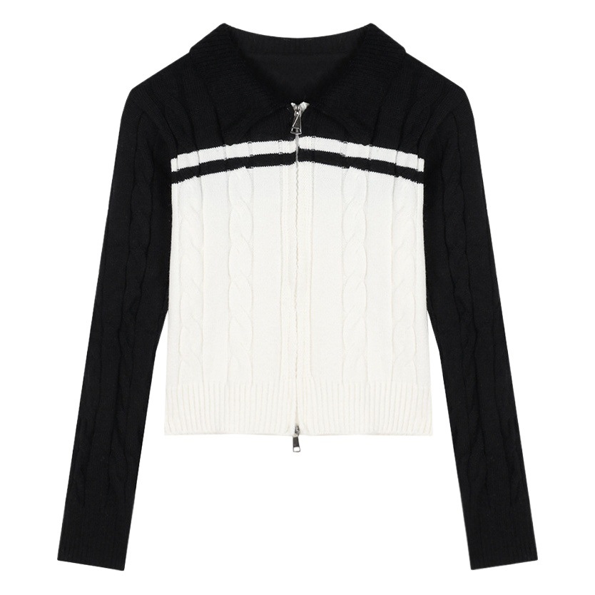 Hot Girl Long Sleeve Knitted Cardigan Women's Autumn 2024 New Lar Twist Zipper Short Sweater Top