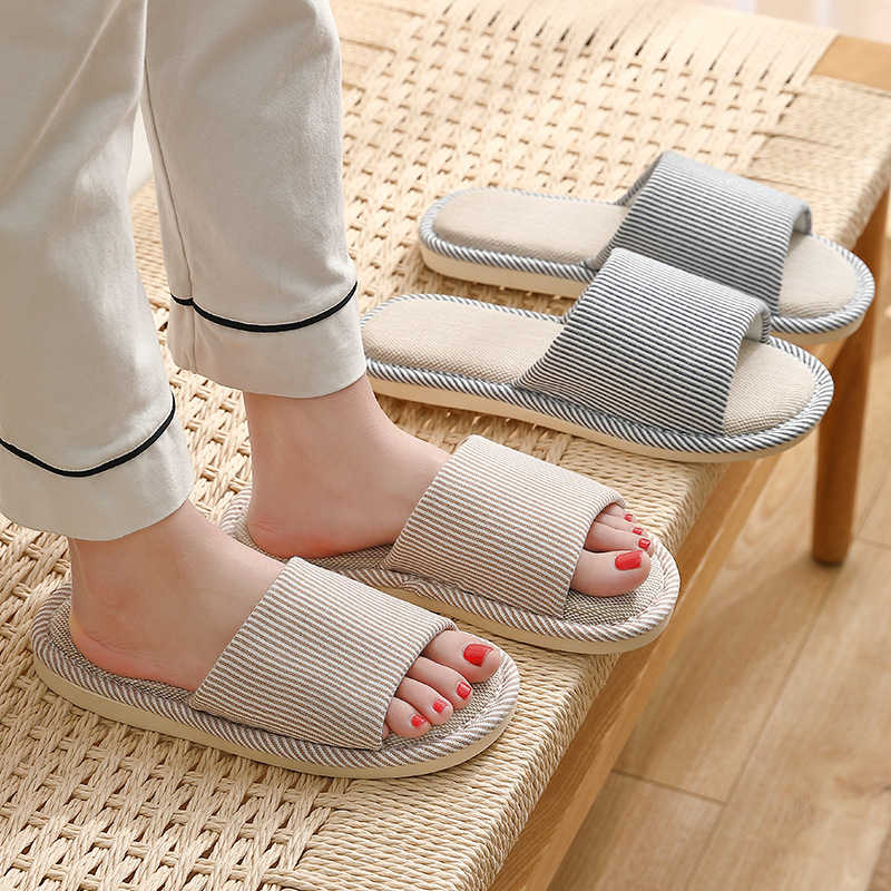 Picture of Linen Slippers for Women for All Seasons, Couples, Home Indoor, Breathable, Sweat-Absorbent, Silent, Soft-Soled, Non-Slip Sandals for Men, Wholesale