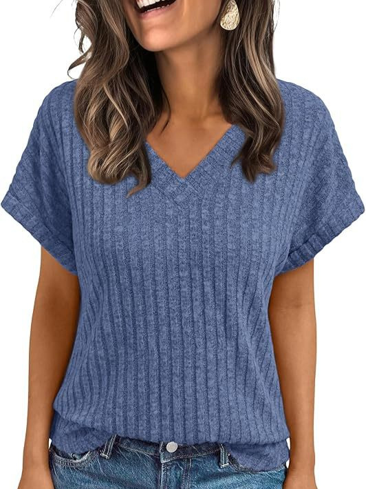2025 European and American Cross-Border Summer Tops Women's Short-Sleeved Casual V-Neck Pullover T-Shirt