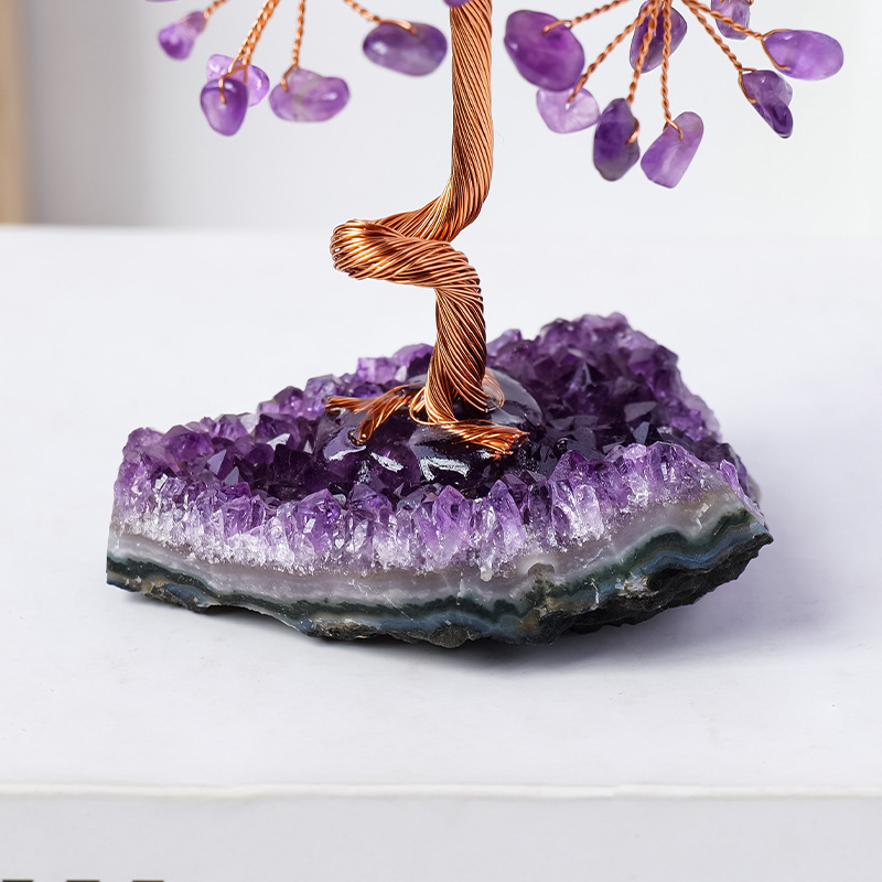 Picture of Natural Amethyst cluster fortune tree ornaments amethyst gravel Crystal raw stone tree home decoration crafts ornaments