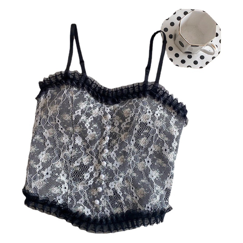 Popular lace floral small camisole beauty back wrapped chest with chest pad anti-exposure outer wear bottoming tube top for women