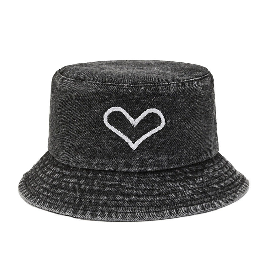New Style Washed Denim Love Embroidered Fisherman Hat Children Spring and Autumn Outdoor Fashion All-match Trendy Basin Hat ins